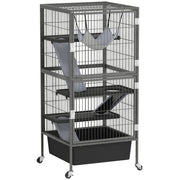 Gabbia per Piccoli Animali a 4 Livelli 52x52x115 cm con Rampe Amaca e Ruote Grigio