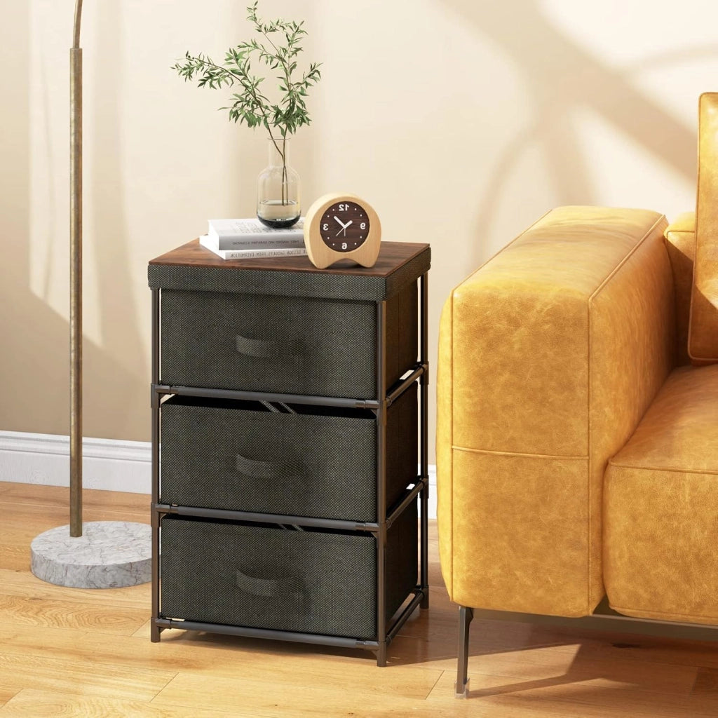 Cassettiera in Tessuto, Mobile con 3 Cassetti e Struttura Robusta in Metallo, Armadio per Camera da Letto, Soggiorno, Ingresso, 40 x 30 x 62 cm (Nero)