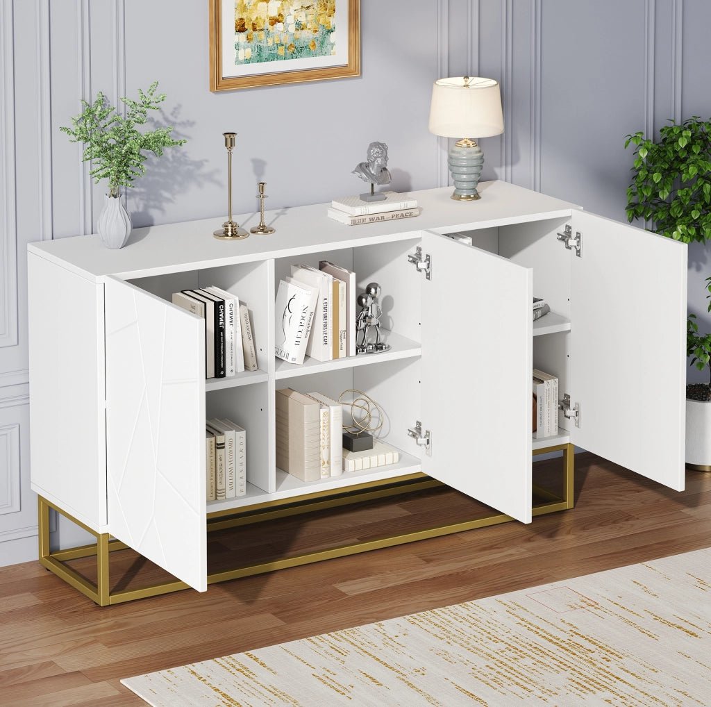 Credenza moderna bianca lucida 130 cm con 3 ante e ripiani regolabili