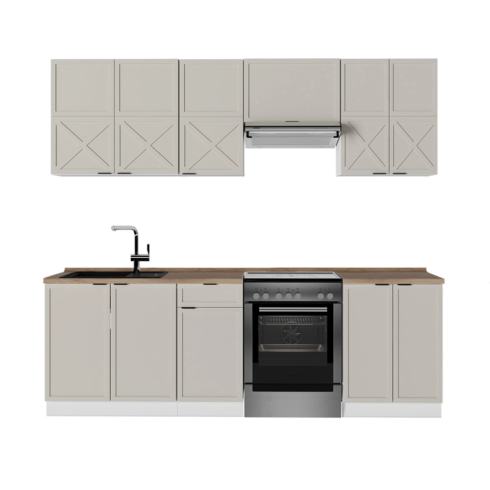 Cucina componibile Fame-Line GrigioBeige/Bianco 240 cm, PL Rovere Vicco