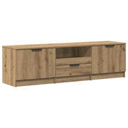 Mobile porta TV moderno con vano contenitore 140 x 35 x 40 cm superficie liscia e resistente in rovere composito finitura artigianale 02_0050945