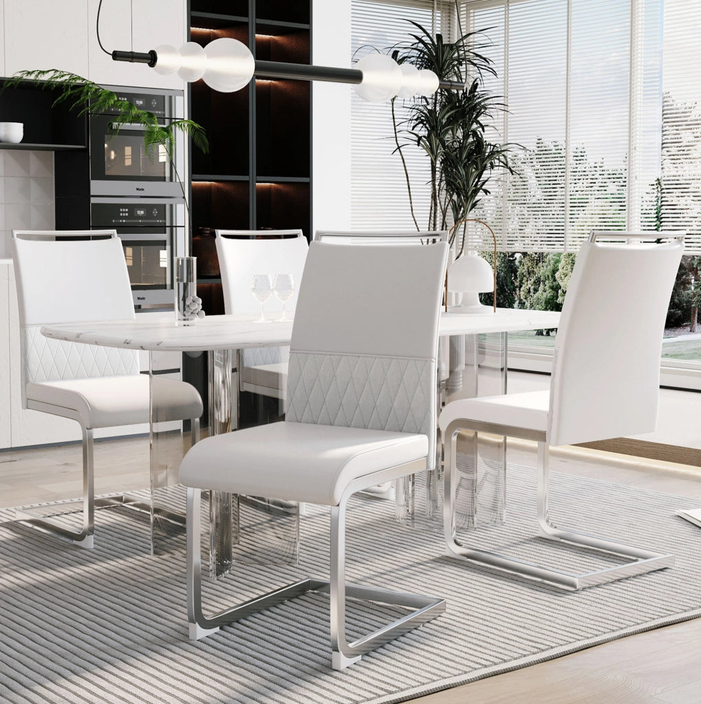 Sedia da pranzo ergonomica bianca con schienale imbottito