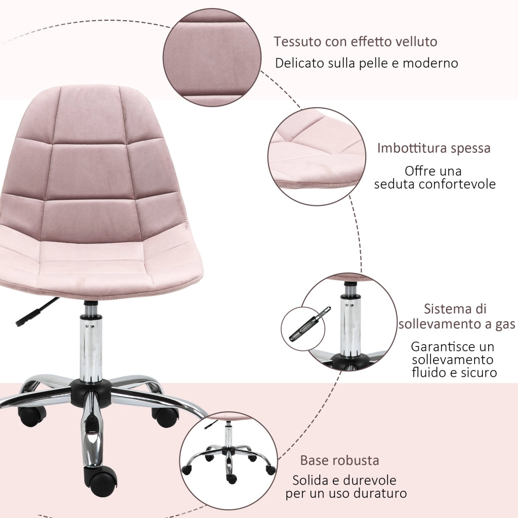 Sedia da Ufficio Girevole Regolabile Ergonomica ¨C zephmum ¨C Rosa 59x59x81-91cm