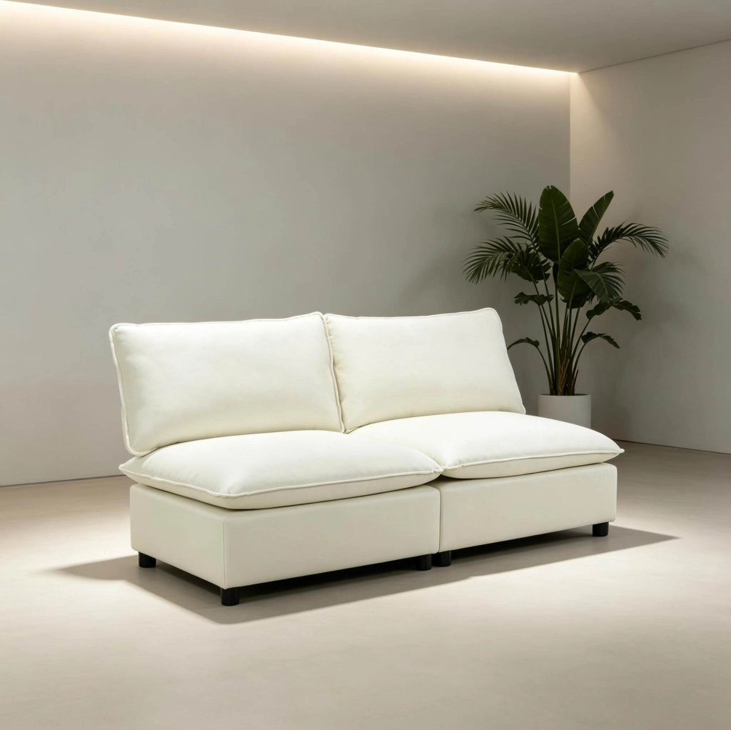 Divano 2 posti 146 x 85 x 78 cm in tela canvas crema, senza braccioli, per studio –
