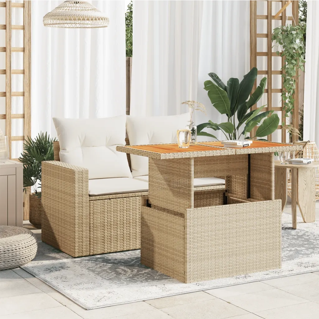 Tavolo da Giardino | Tavolino da esterno Beige 100x55x73 cm Polyrattan e Legno Acacia
