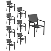Set di 8 sedie imbottite in alluminio antracite - textilene grigio