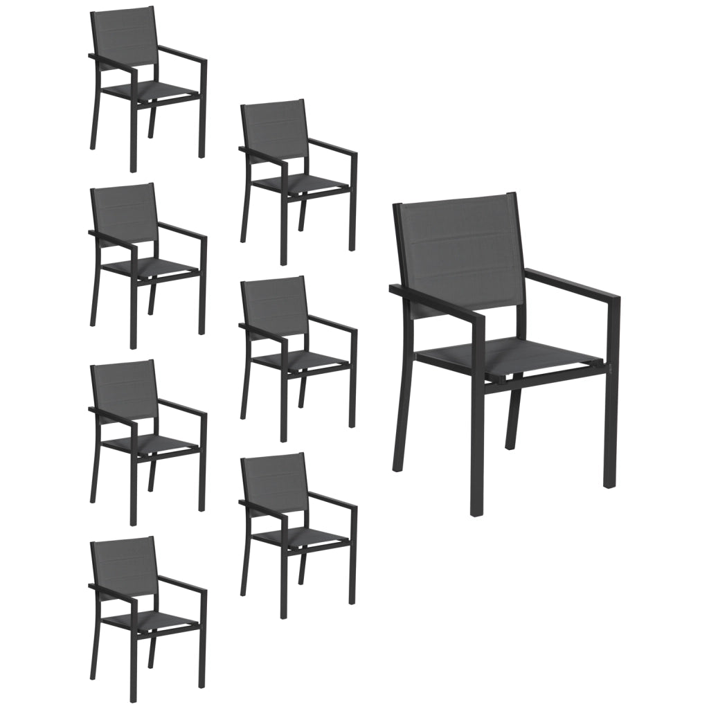 Set di 8 sedie imbottite in alluminio antracite - textilene grigio