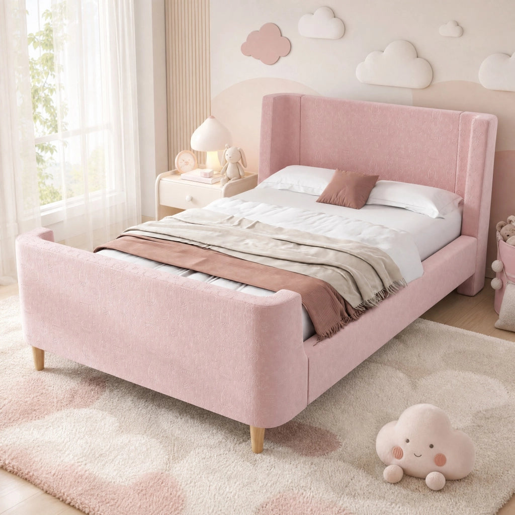LETTO per bambini a slitta 90 x 200 cm rosa in velluto