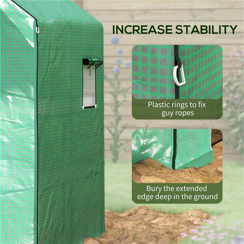 COPERTURA PE PER SERRA DA GIARDINO CON PORTA A CERNIERA E FINESTRE, 140X143X190CM, VERDE