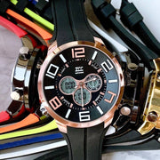 Trade Shop - Orologio Polso Zcc Uomo Dual Time Analogico Digitale Sveglia Sport Rose Gold Nero -