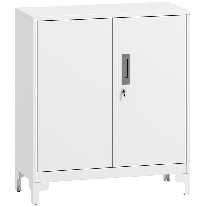 Armadietto Portadocumenti 80x35x91 cm con 2 Ante e Chiavi in Metallo Bianco