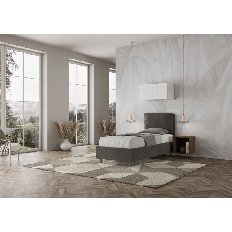 Letto imbottito Singolo 80x190 cm Antea - Contenitore,Microfibra,Grigio