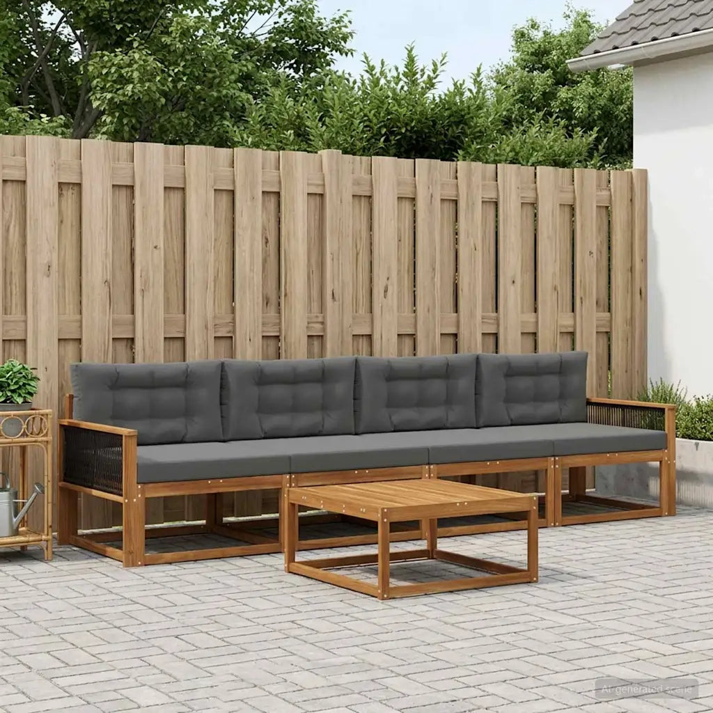 Set di divani da esterno con cuscino 5 pcs Naturale e Antracite