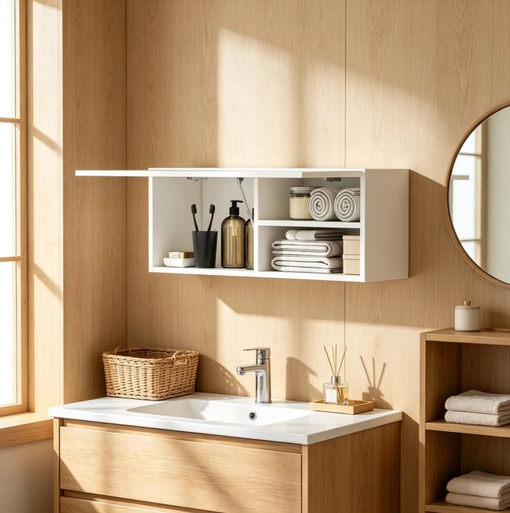 Mobile bagno pensile ULEVR 80x25x30 cm con anta a ribalta e vano a 2 livelli, bianco