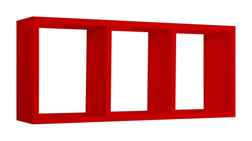 Mensola Rettangolare 3 Scomparti da Parete 70x30x15.5 cm in Fibra di Legno Tristano Rosso