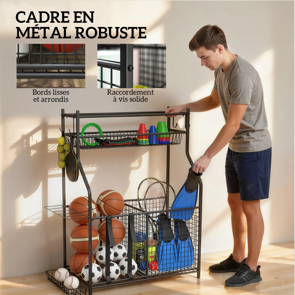 Armadio sportivo con cestini, ganci rimovibili, cinghie elastiche ¨C Minimal ¨C 92x42x109 cm, nero