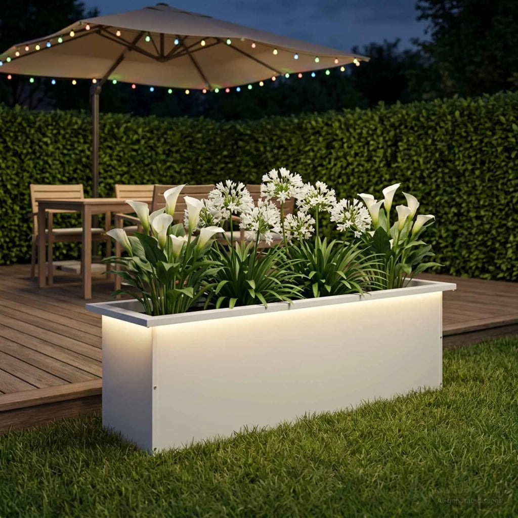 Fioriera da giardino con LED Bianco 30 x 100 x 30 cm Acciaio 8008114