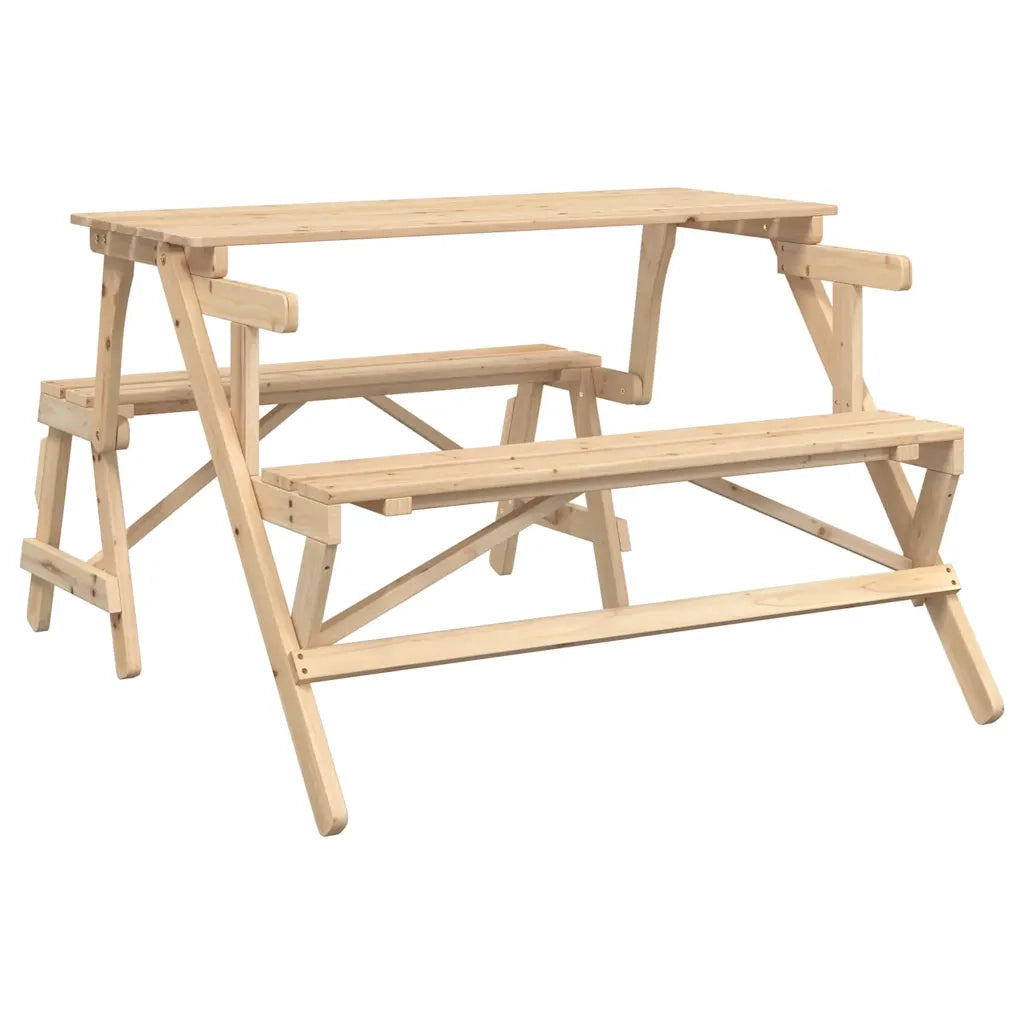 Tavolino da Giardino | Tavolo da Picnic con Panche in Legno Abete 2-in-1 Convertibile