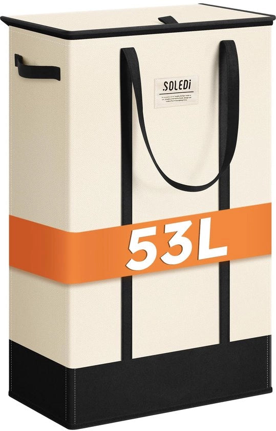 Wascuccia 53L con coperchio e maniglie per abiti, camiceria pieghevole per bagno, camera da letto, area lavanderia, beige
