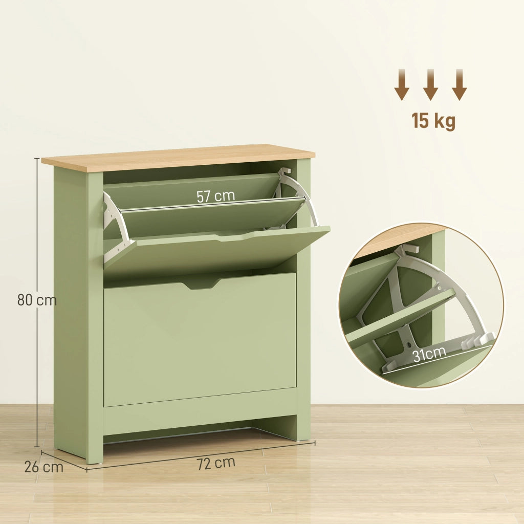 Scarpiera 12 Paie Salvaspazio con 2 Cassetti e Ripiani Regolabili ¨C zephmum ¨C Verde