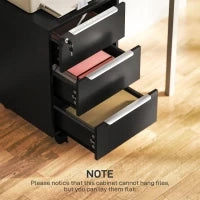 Mobiletto da ufficio su ruote con 3 cassetti e serratura, mobiletto archiviazione ufficio su ruote, 40 x 40 x 63,5 cm, nero