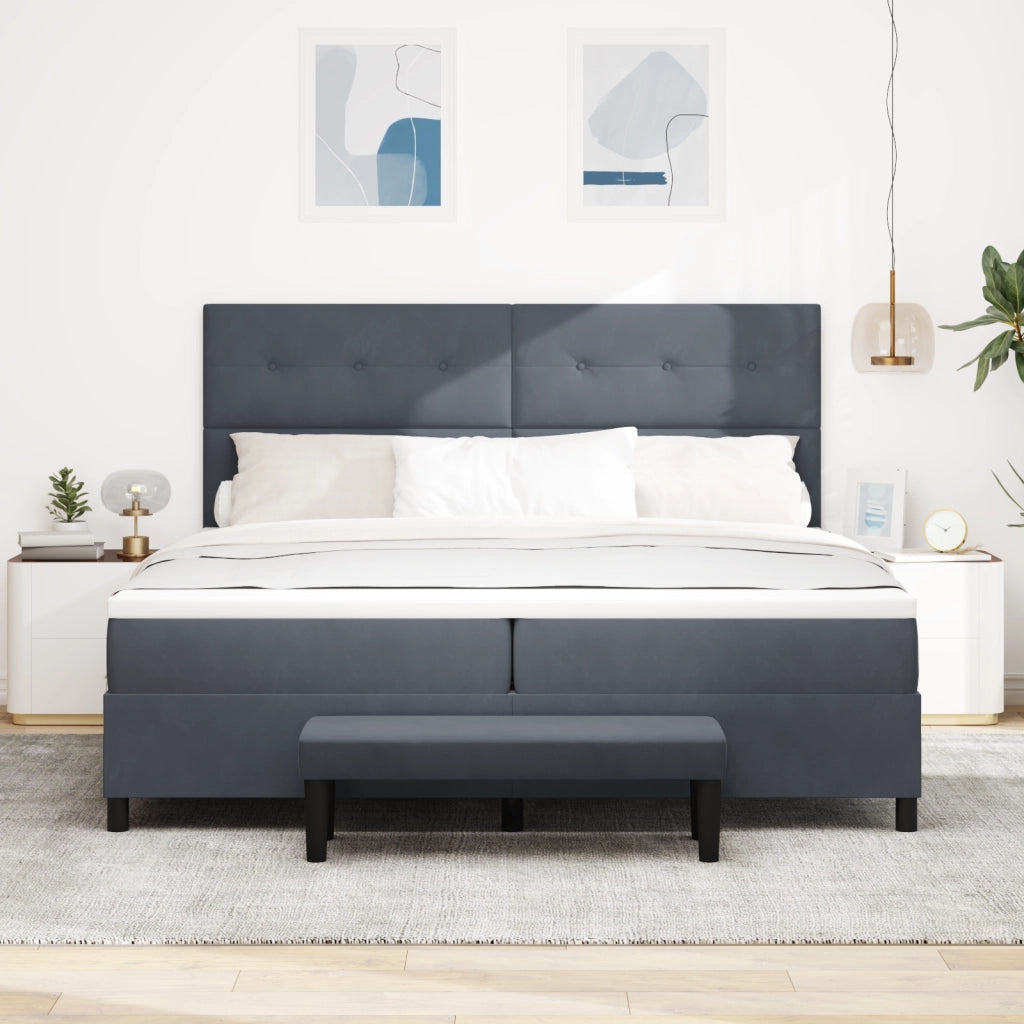 Letto con Rete a Molle con Materasso & Panca Grigio Scuro 200x200 cm Velluto