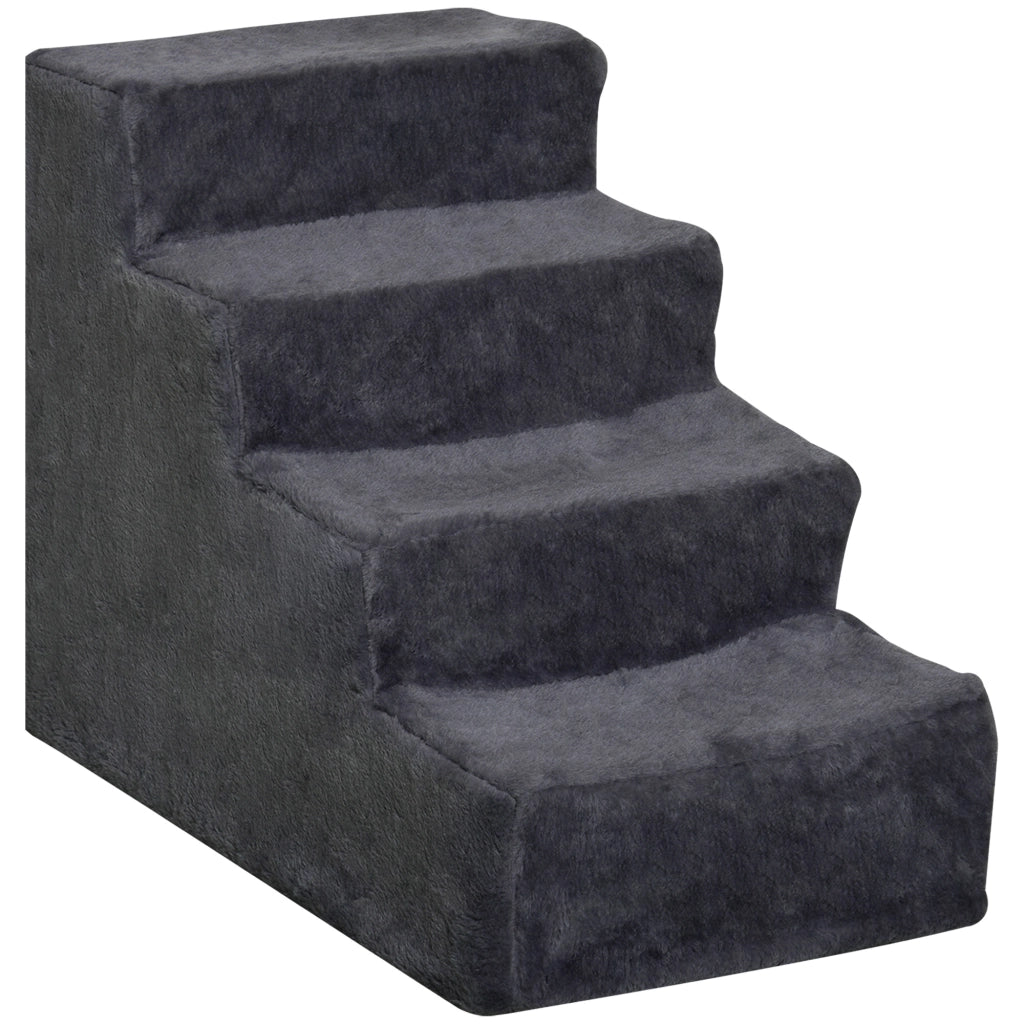 Scaletta per Cani Portatile a 4 Gradini 60x35x44 cm in Tessuto Vellutato Sfoderabile e Legno Grigio Scuro
