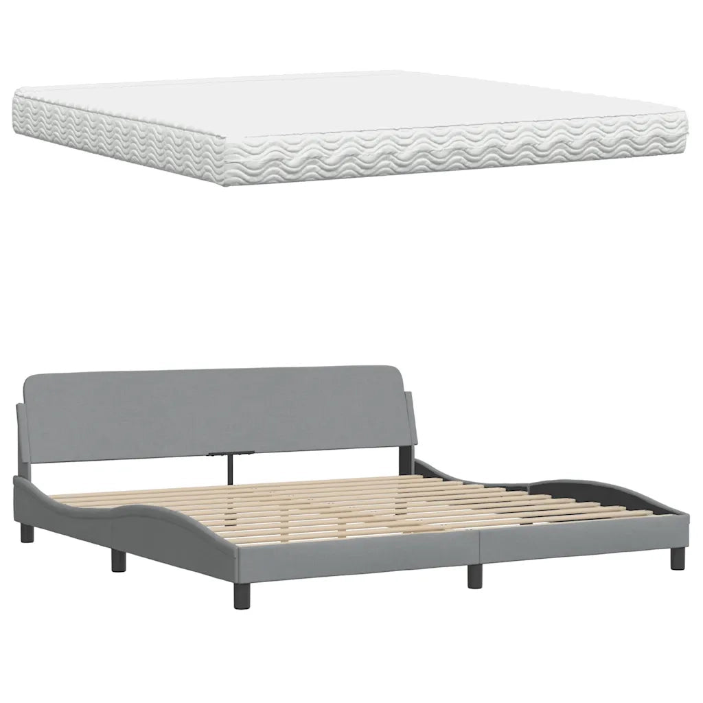 Letto con Materasso Grigio Chiaro 200x200 cm in Tessuto 3310762