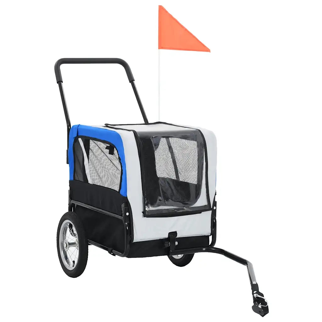 Rimorchio per Animali Domestici e Passeggino 2in1 Grigio e Blu 91763