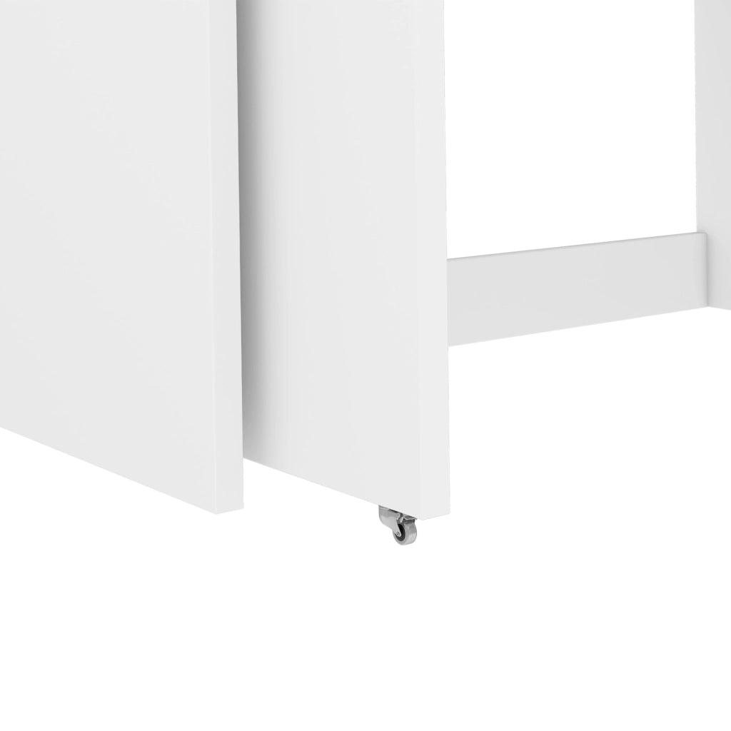 Scrivania 2-in-1 pieghevole con ruote, tavolo compatto in truciolare bianco 110×40×78 cm