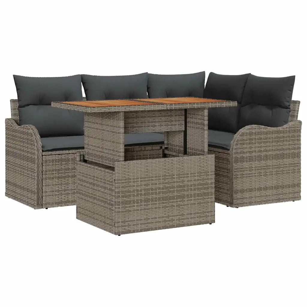 Set Divano da Giardino con cuscino 5 pcs Grigio polyrattan 3349453