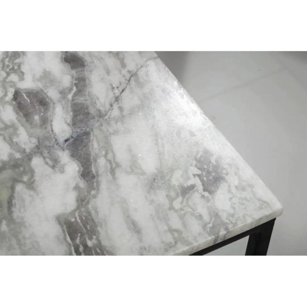Tavolino basso VORTEX 50 cm in marmo bianco lucido con struttura in metallo nero