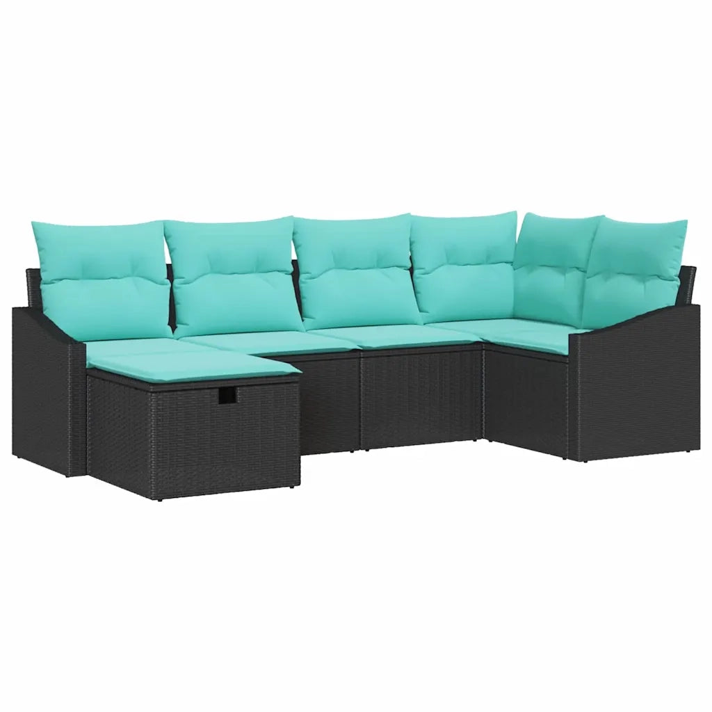 Set di divani con cuscino 6 pcs Nero polyrattan