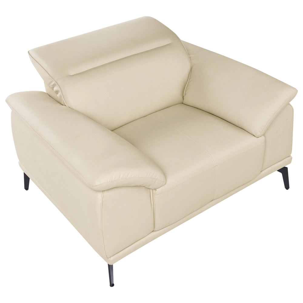 Poltrona in ecopelle con poggiatesta regolabile e gambe in metallo Beige stile moderno