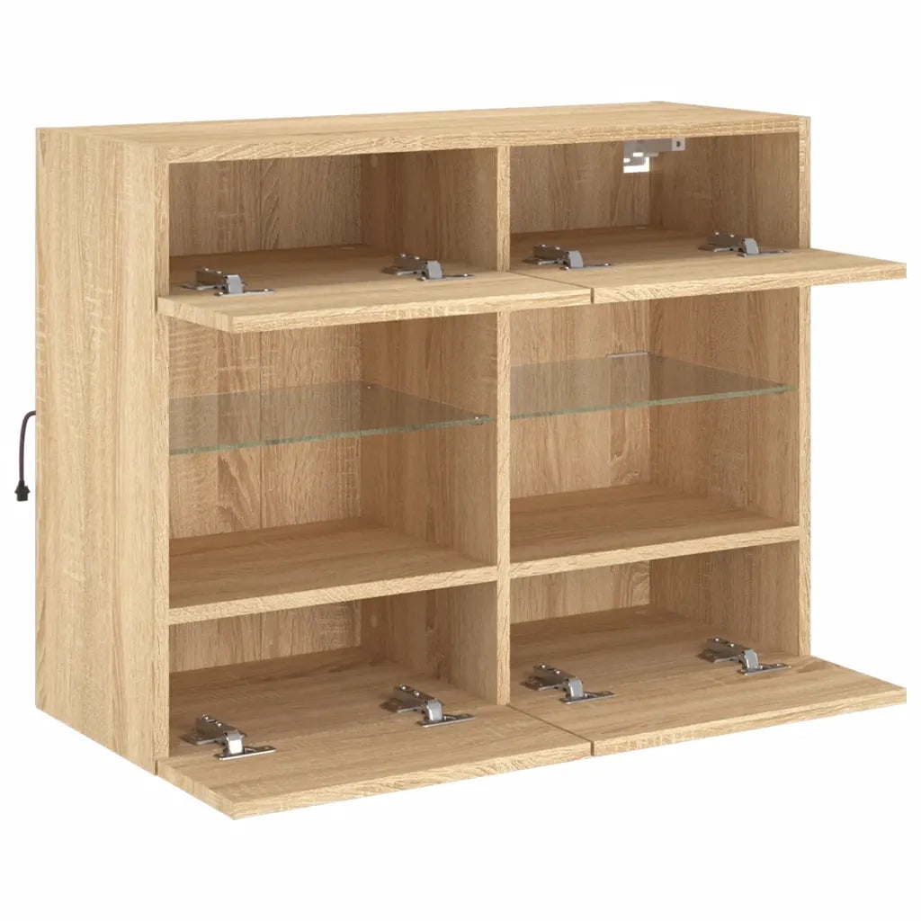 Mobile TV a Parete con Luci LED-Mobile TV a Muro Rovere Sonoma 78,5x30x60,5 cm