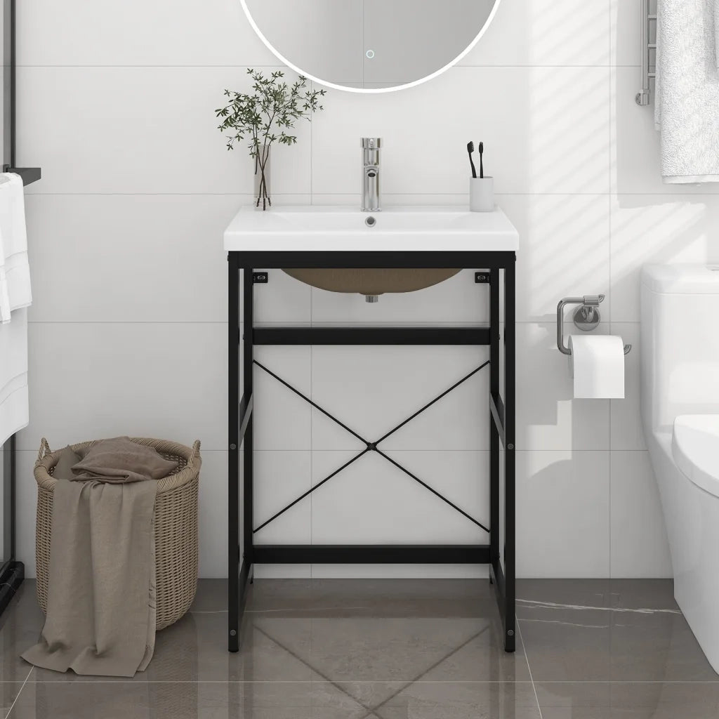 Telaio per Lavabo da Bagno con Lavabo Integrato Nero in Ferro CFW4457363