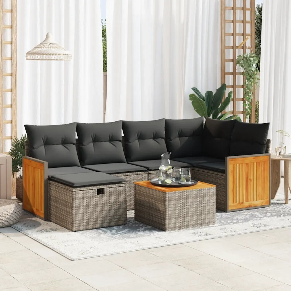 Set Divani da Giardino 7 pz con Cuscini Grigio in Polyrattan 3326036