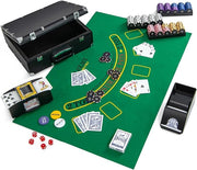 Set di Fiches da Poker con 300/600 Fiches, 2/6 Mazzi di Carte 5 Dadi Mescolatore Automatico di Carte e Tappeto, Scatola Portatile, Poker Chips per Party Viaggi e Feste (300 PCS)