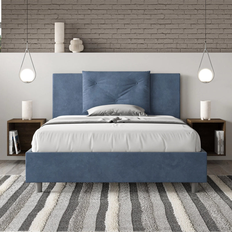 Letto imbottito Matrimoniale francese 140x190 cm Appia - Con rete,Microfibra,Blu