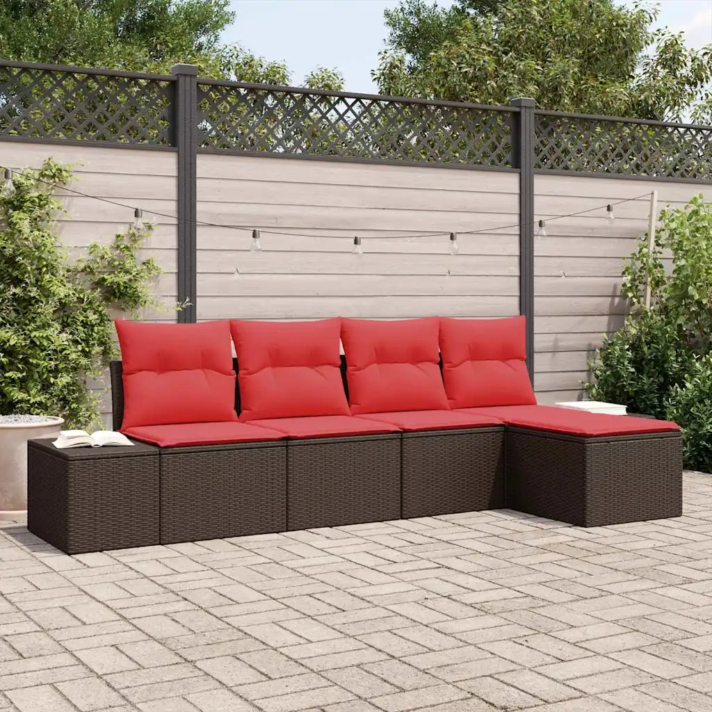 Set Divano da Giardino con cuscino 5 pcs Marrone polyrattan 3347024