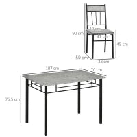 Set Tavolo e Sedie 5pz, Tavolo da Pranzo Rettangolare in Metallo e MDF e 4 Sedie da Pranzo Grigio e Nero