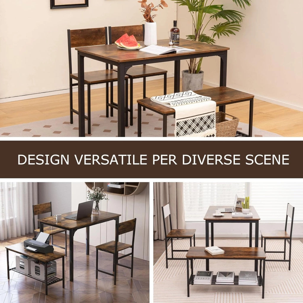 Set Tavolo e Sedie da Pranzo 4 Pezzi, Tavolo da Pranzo con 2 Sedie e 1 Panca, Set Mobili da Cucina Salvaspazio con 4 Posti, per Cucina, Sala da Pranzo, Soggiorno (Caffè)