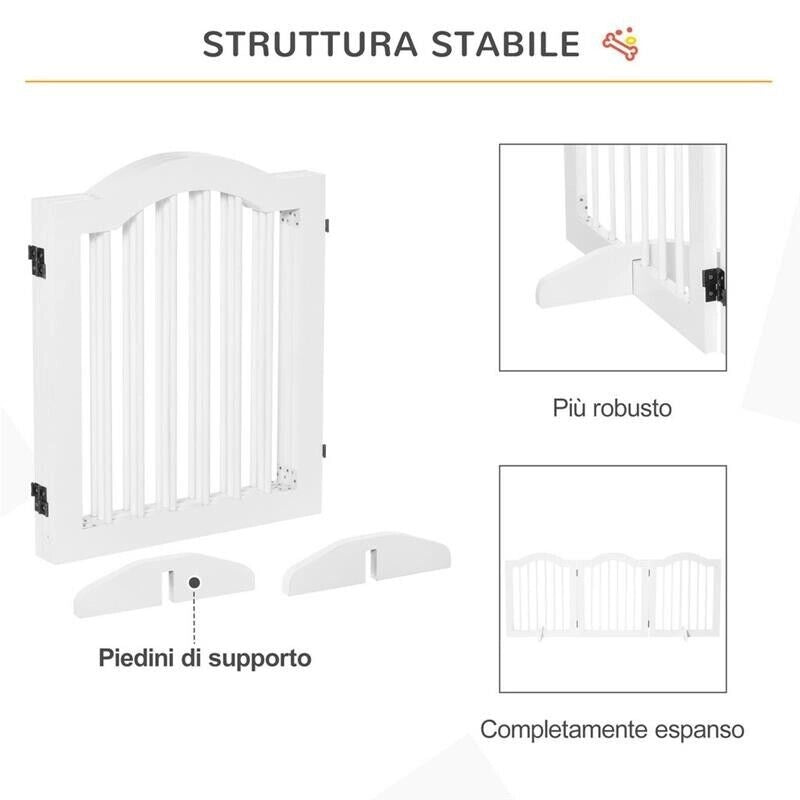 CANCELLINO PER CANI PIEGHEVOLE A 3 SEZIONI IN LEGNO, 154.5X29.5X61CM, BIANCO