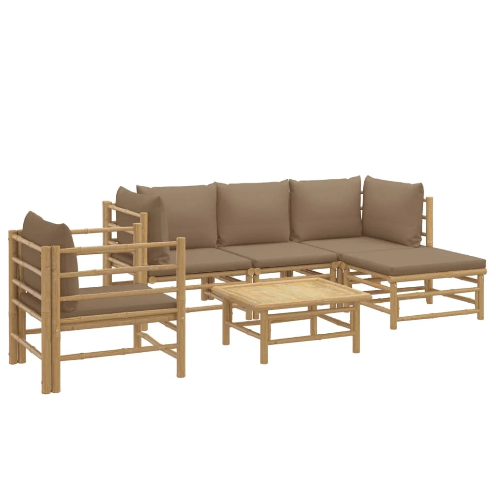 Set di mobili da giardino mobili da esterno 6 pezzi con cuscini bambù color tortora 02_0016946