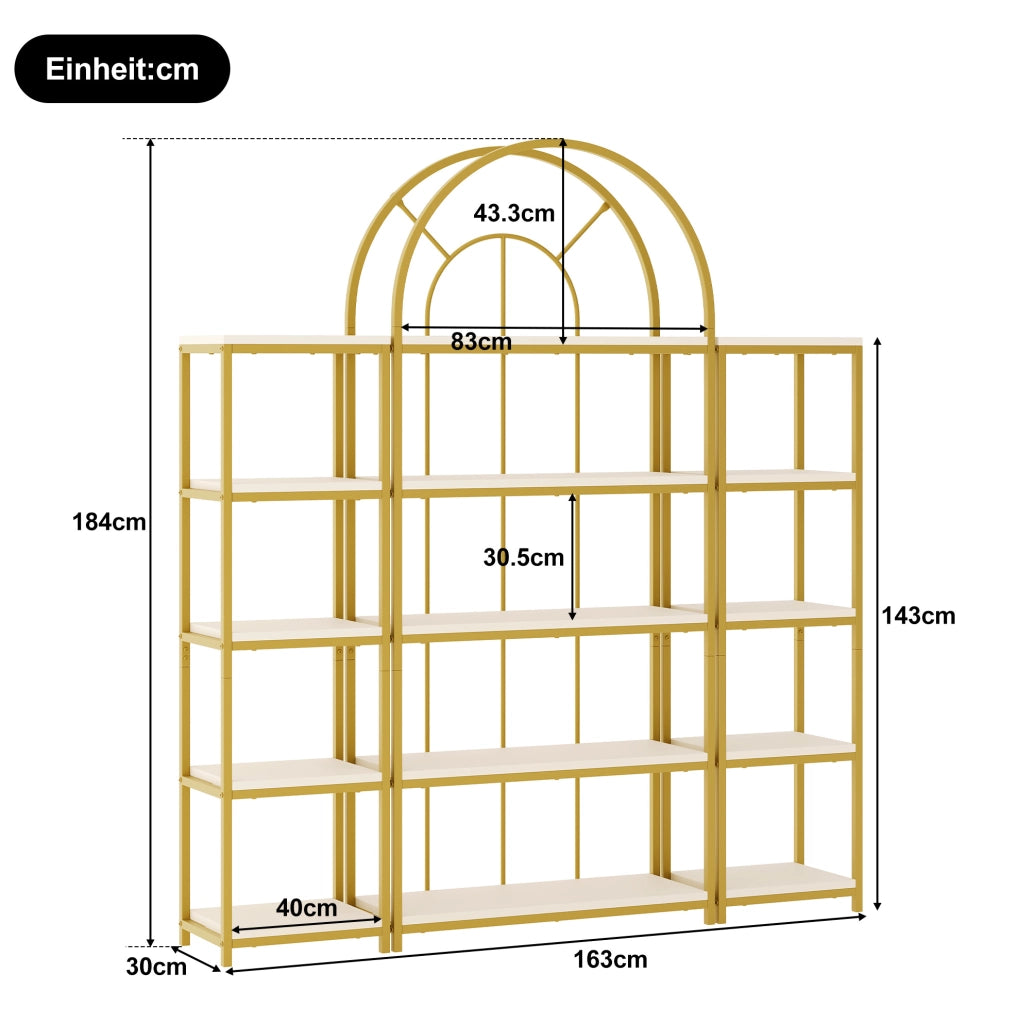 Set di scaffali modulari 163x30x184 cm in MDF e acciaio oro e bianco