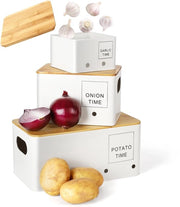 Set di 3 contenitori per verdure - Contenitori per patate, cipolle e aglio con aperture di ventilazione - Conservano le verdure fresche più a lungo - Contenitore per patate, contenitore per cipolle e contenitore per aglio - Bianco