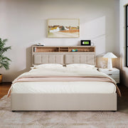 Letto doppio imbottito; 160x200cm; con testiera di ricarica USB C e ripostiglio; biancheria