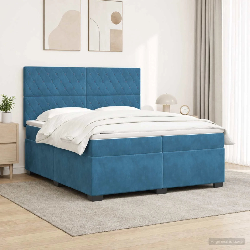 Letto box spring con materasso Blu 200 x 200 cm Velluto 3455172