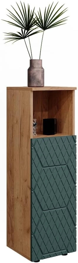 Mobile midi Irma, Quercia verde/oro, 30 x 95 cm, per la conservazione di accessori da bagno e combinabile con Irma