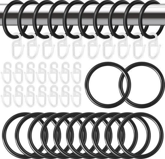40 pezzi di cerniera per tenda in plastica 30 mm con 80 ganci in plastica - Nero e trasparente per cintura di tenda e tenda doccia